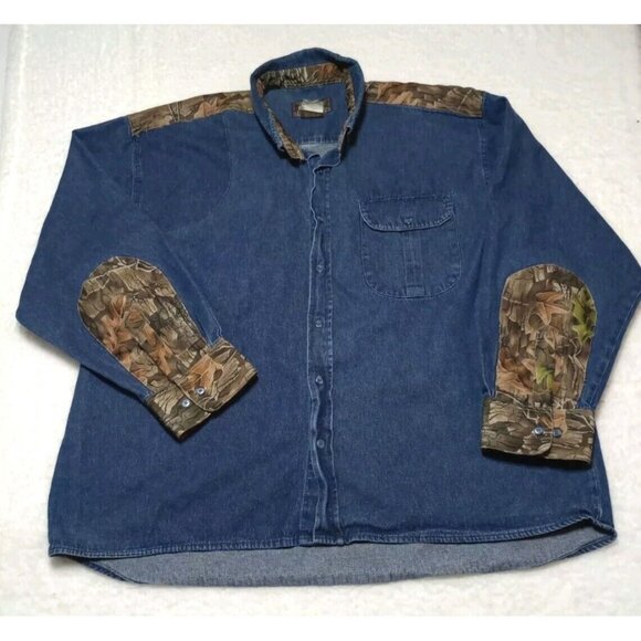 Trebark by Lynch Denim Long Sleeve Shirt with Camouflage Accents Men's Size 2XL - Picture 1 of 7